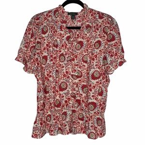 Ralph Lauren Peasant Top Floral Print Ruffle Neck